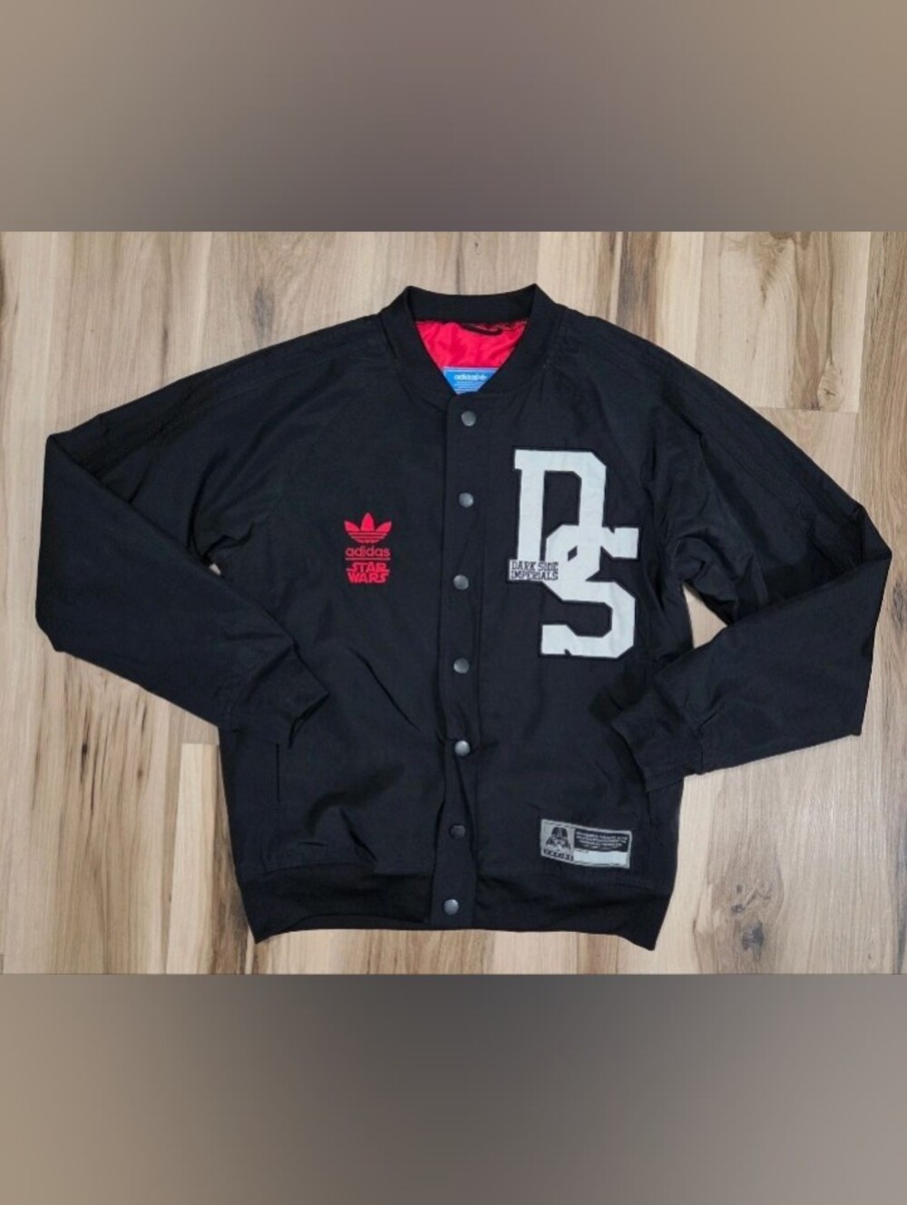 Star Wars Adidas Bomber Jacket Mens Medium Black Snap Varsity Stormtrooper
